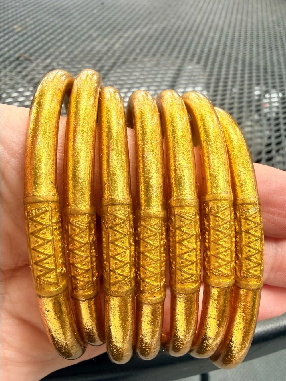 Gold Tribal Textured Bangle Bracelet Set - Women Jewelry Bracelets